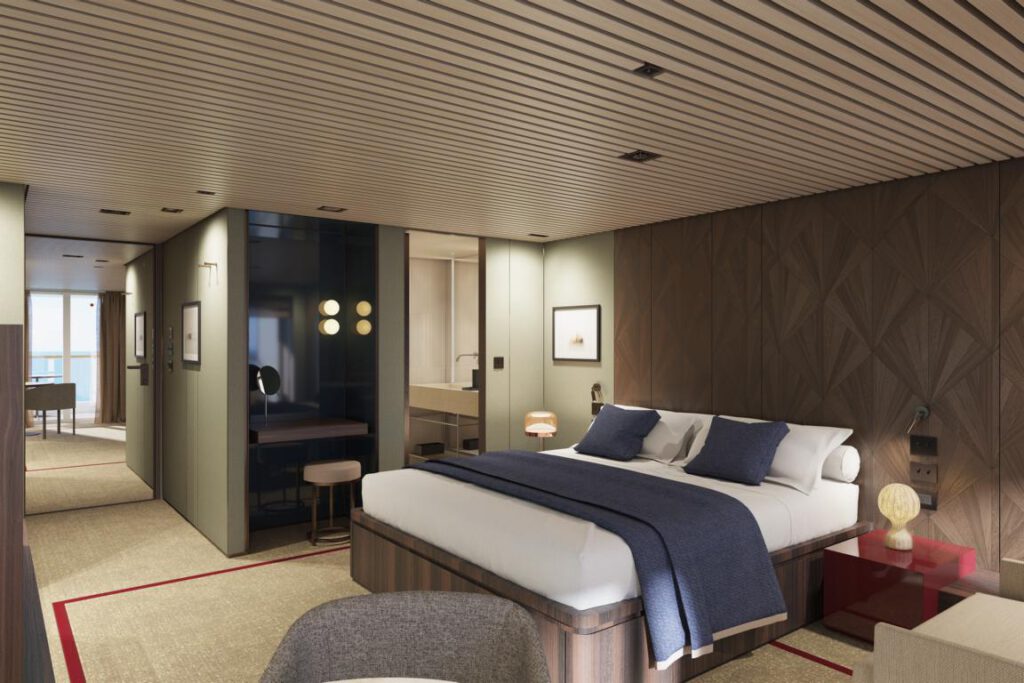 Norwegian Prima The Haven Penthouse Suite mit großem Balkon Schlafzimmer